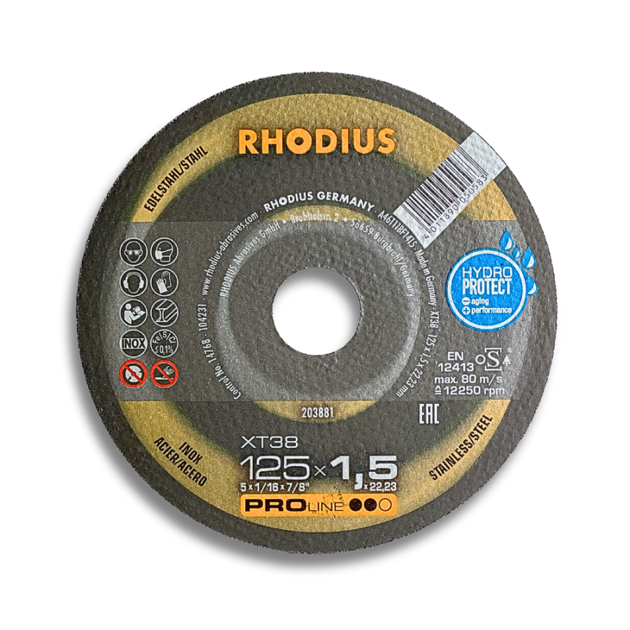 Rhodius XT38 Disco da Taglio Inox 125×1,5×22,23 mm – Proline Hydro Protect
