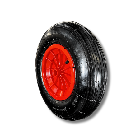 Ruota Pneumatica 400x100 con Cerchio in Plastica Rossa – Ideale per Carriole e Carrelli da Esterno