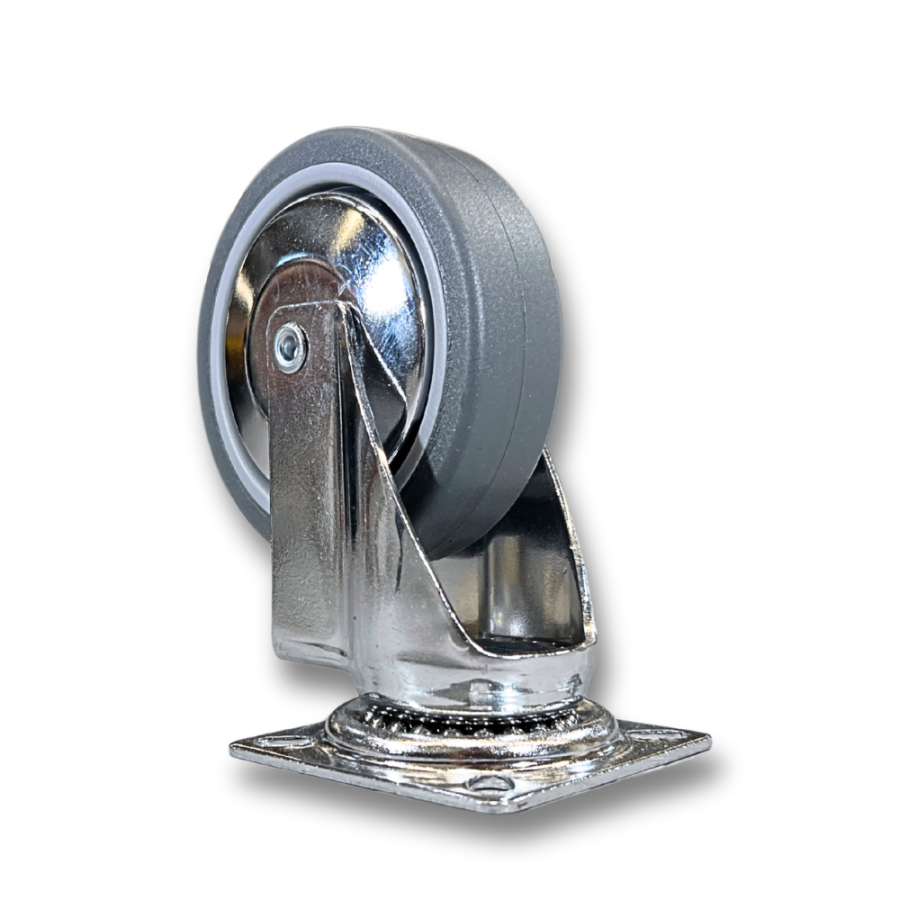 Ruota Girevole in Gomma Grigia – Supporto Cromato Zincato per Mobili e Carrelli