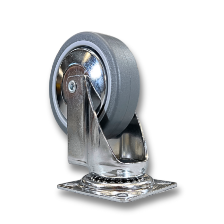 Ruota Girevole in Gomma Grigia – Supporto Cromato Zincato per Mobili e Carrelli